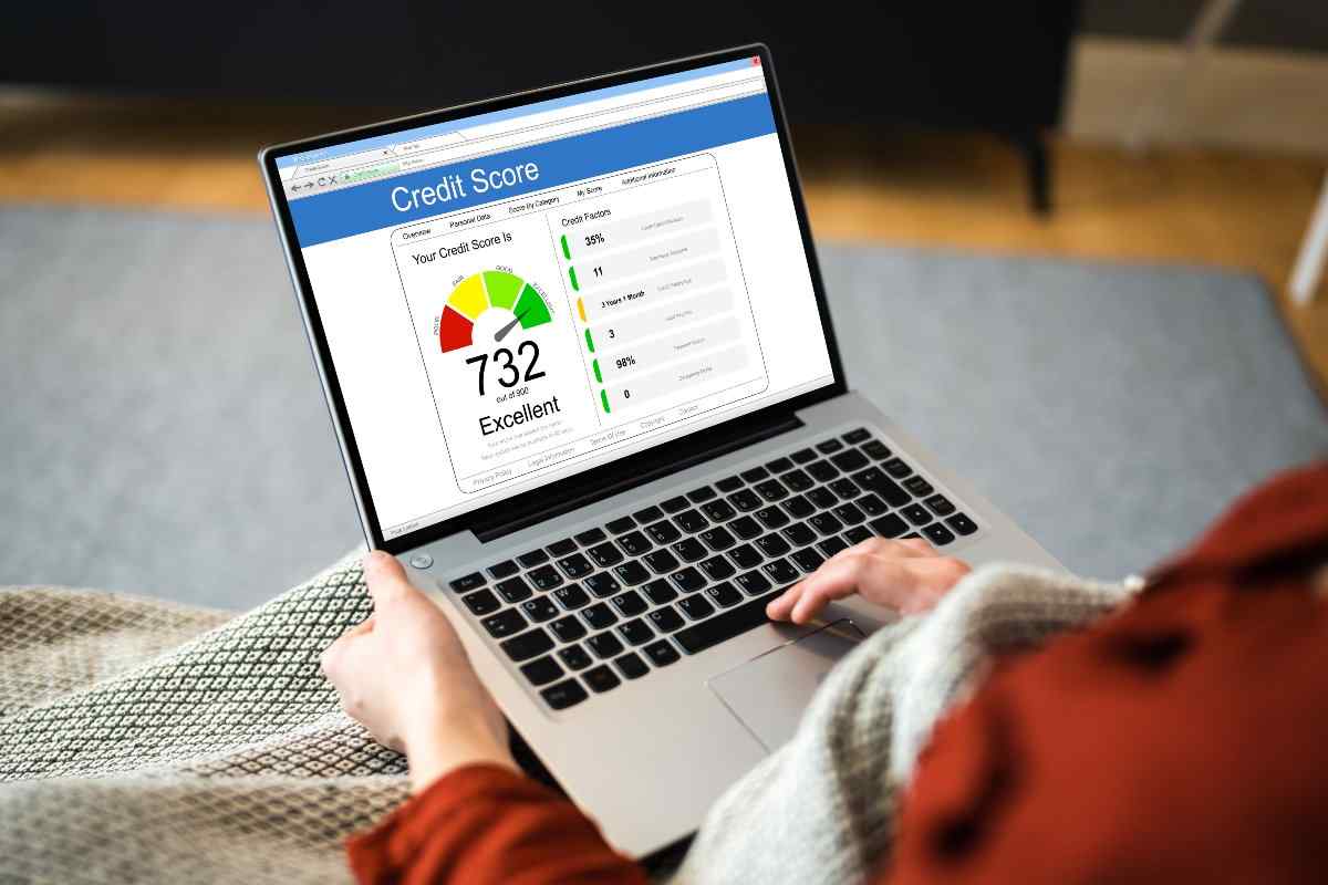 Individual checking credit score on laptop.