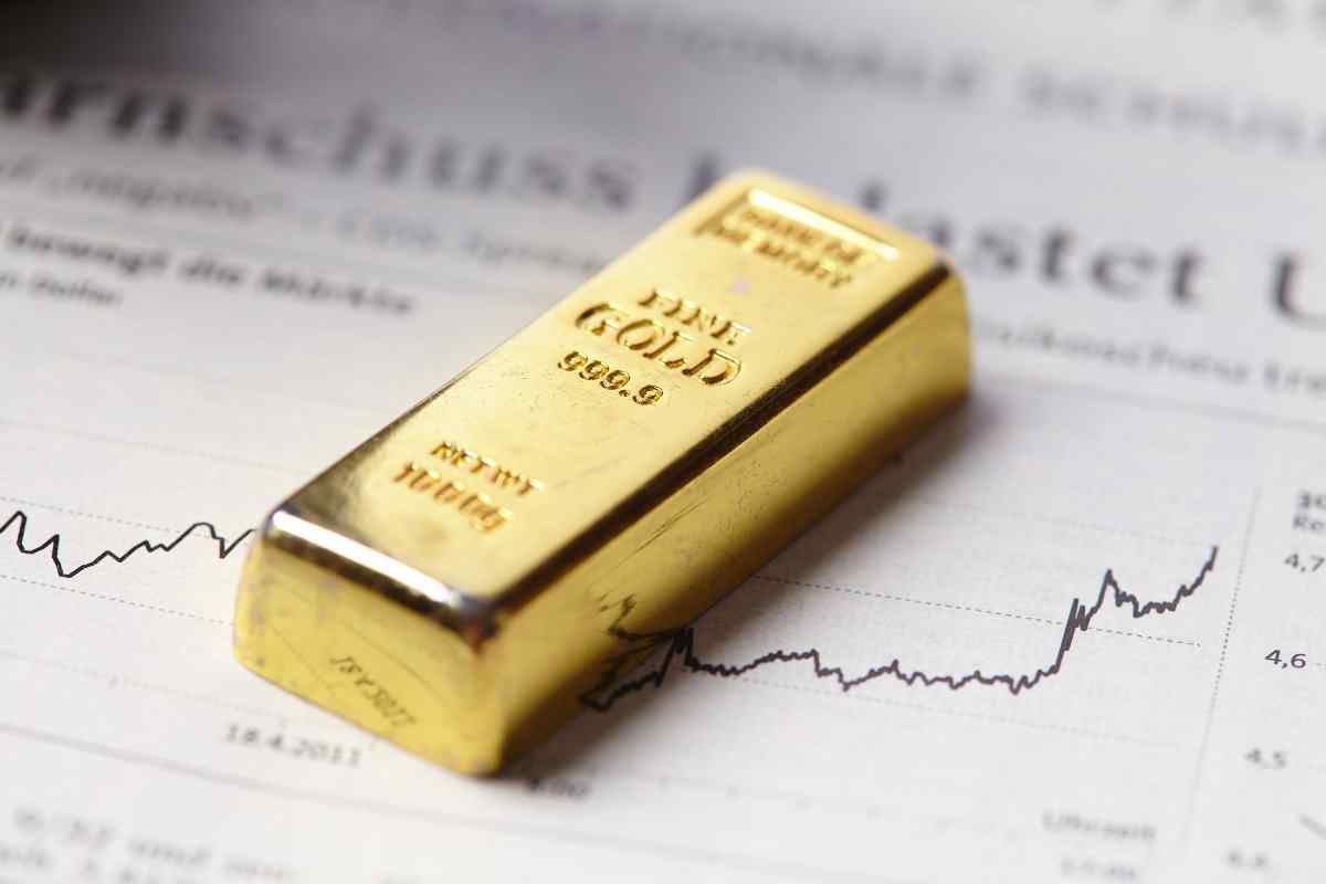 Gold bar with stock chart behind it