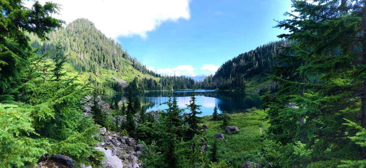 Washington state mountains, lake, and greenery