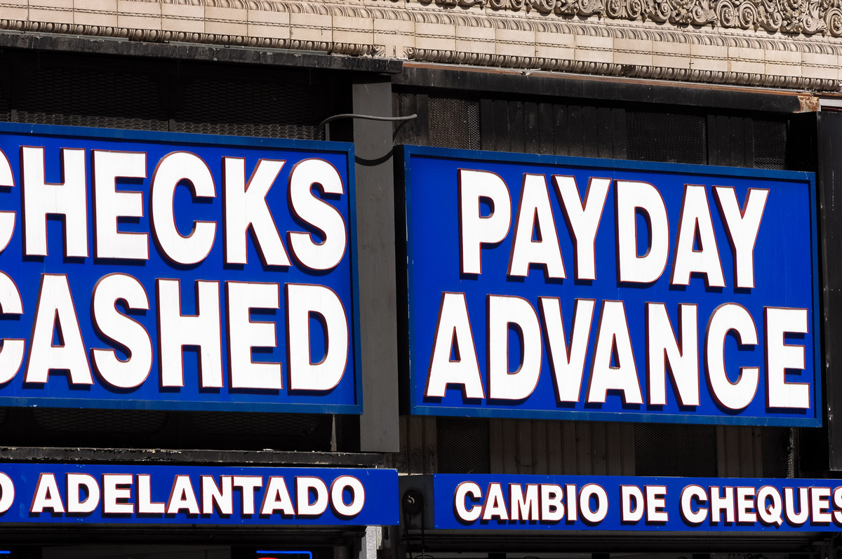 Brick-and-mortar payday lender storefront location.