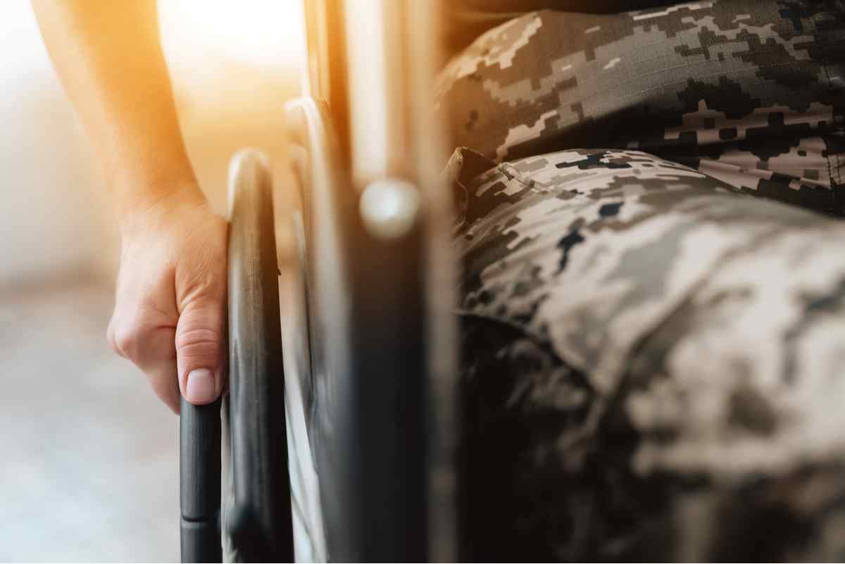 Veteran sits in a wheelchair. 