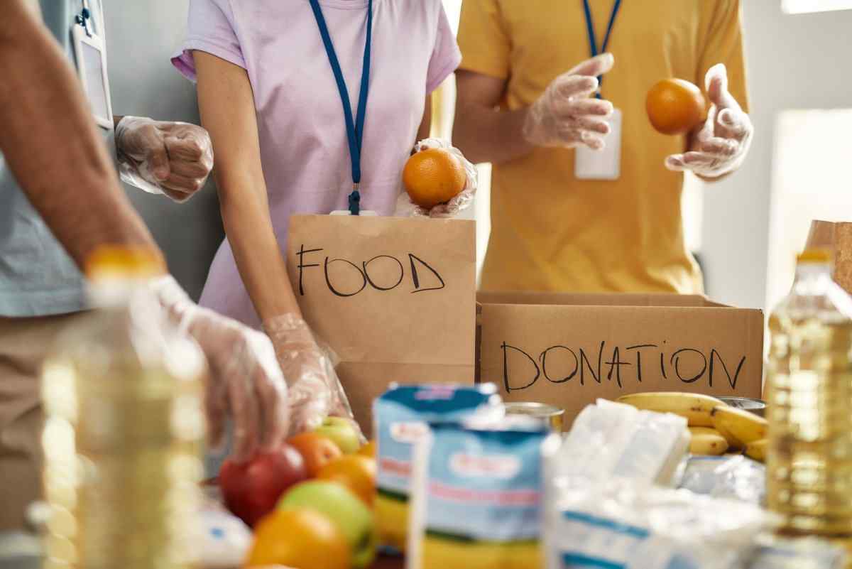 Volunteers at a food bank.