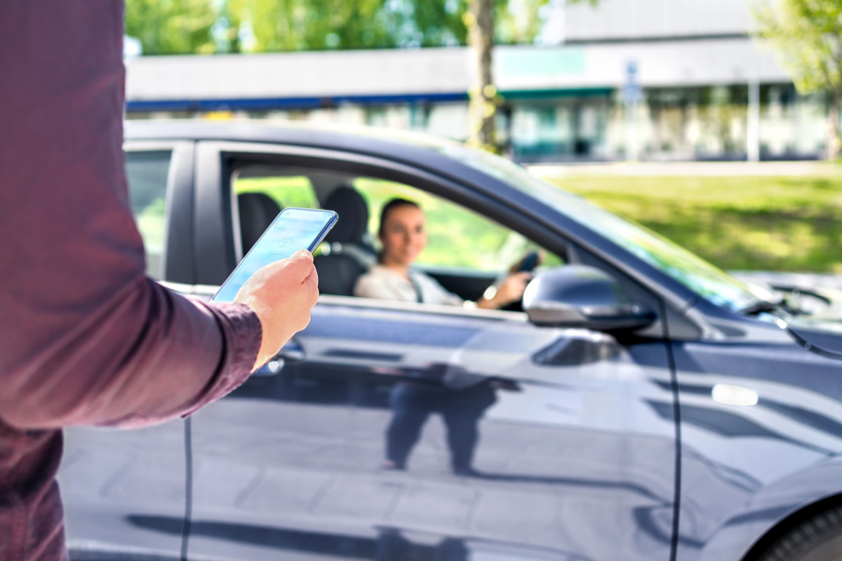 Rideshare driver picking up passenger