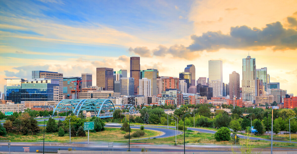 Skyline view of buildings in downtown Colorado.