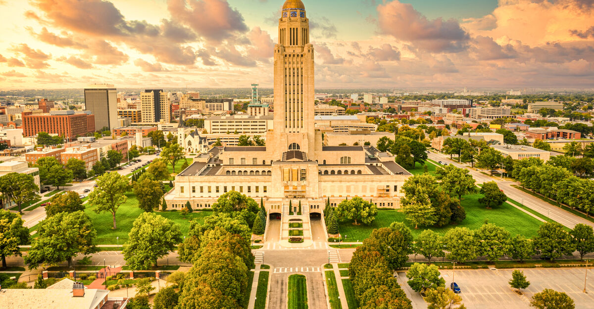 Landscape photo of State Capitol building in Nebraska.
