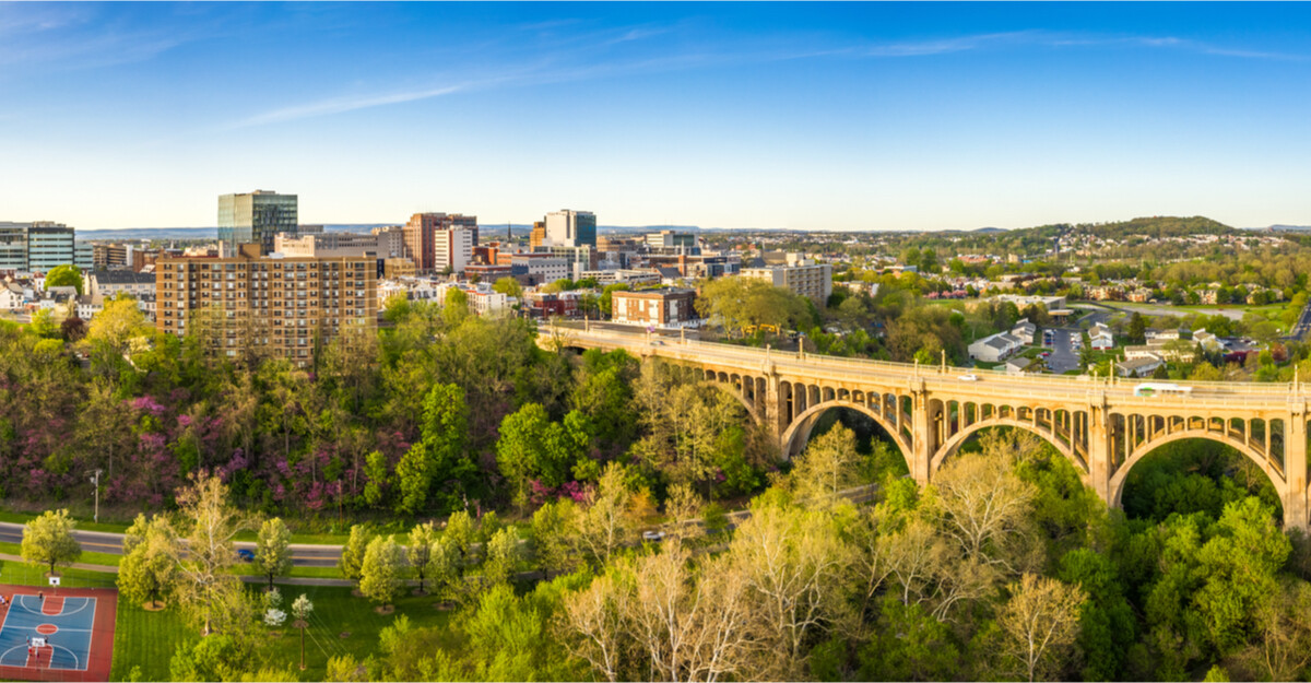 View of bridge and landscape in Pennsylvania.