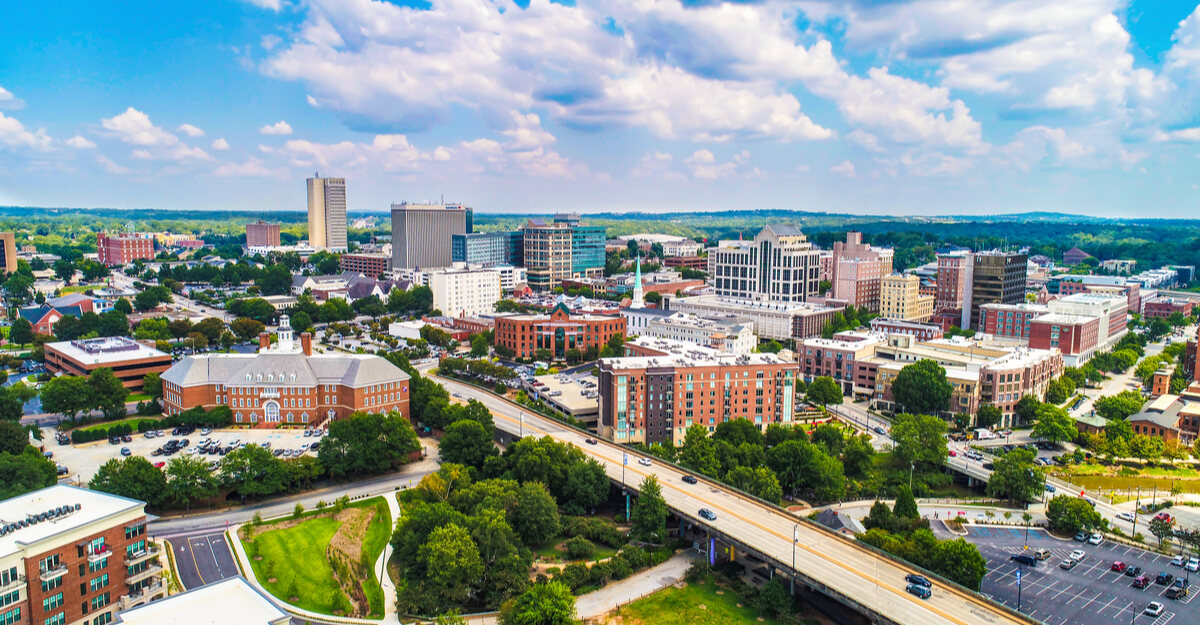 Overhead view of cityscape in South Carolina.