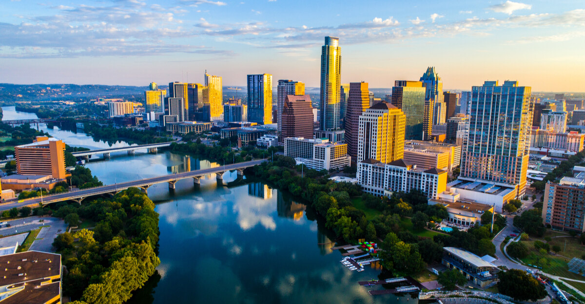 Cityscape view of bridges and buildings in downtown Texas.