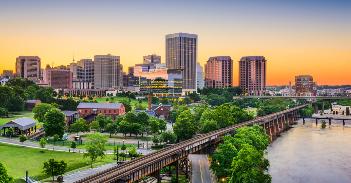 Closeup view of downtown Virginia buildings.