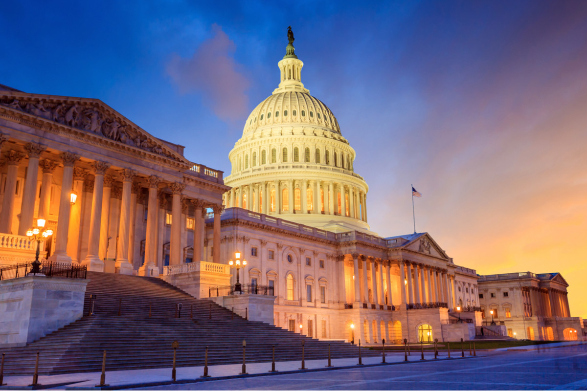 The U.S. Capitol Building at sunset.