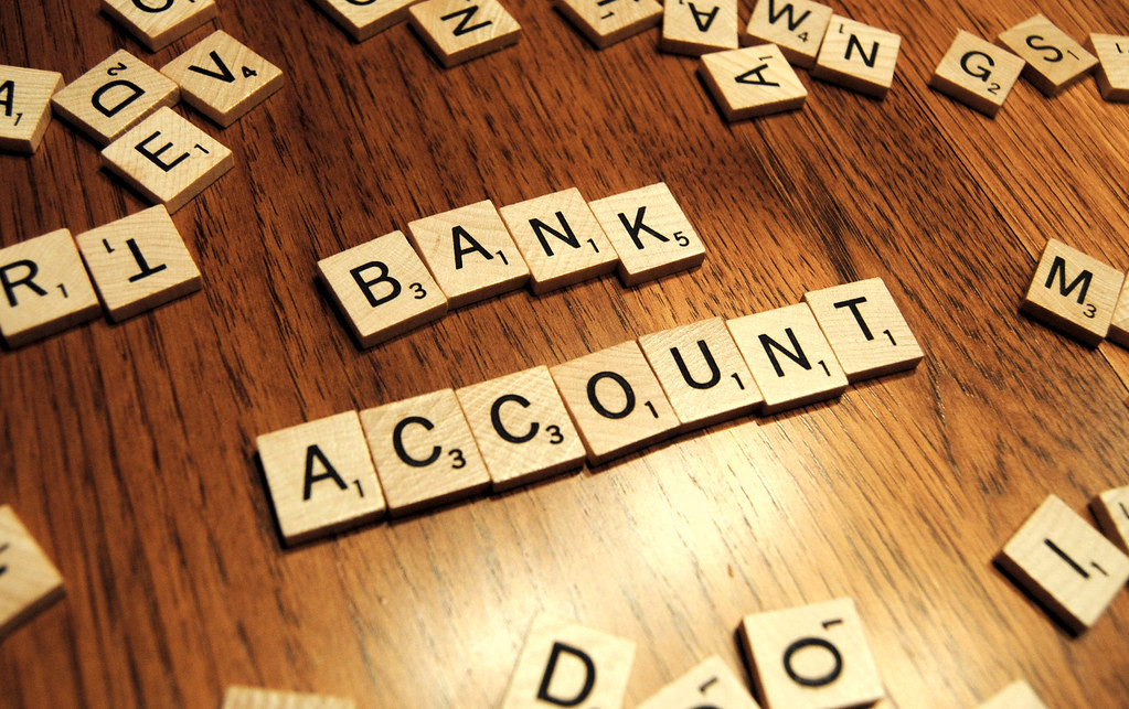 Letter tiles spelling out the words "Bank Account."