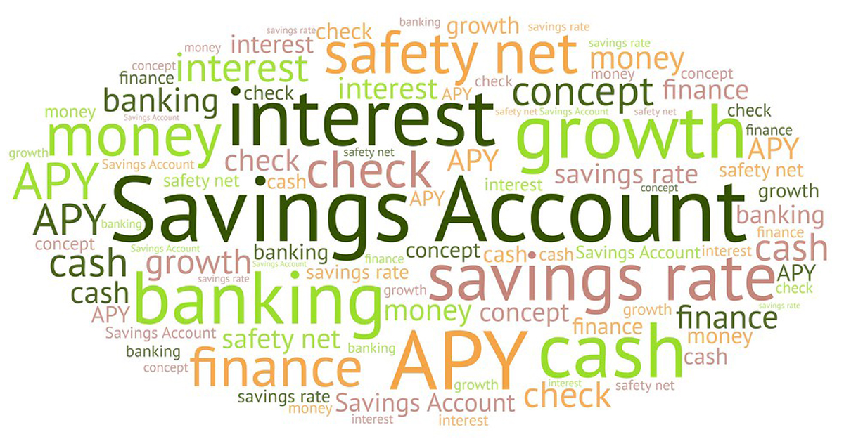 Word chart showing verbiage having to do with a savings account.